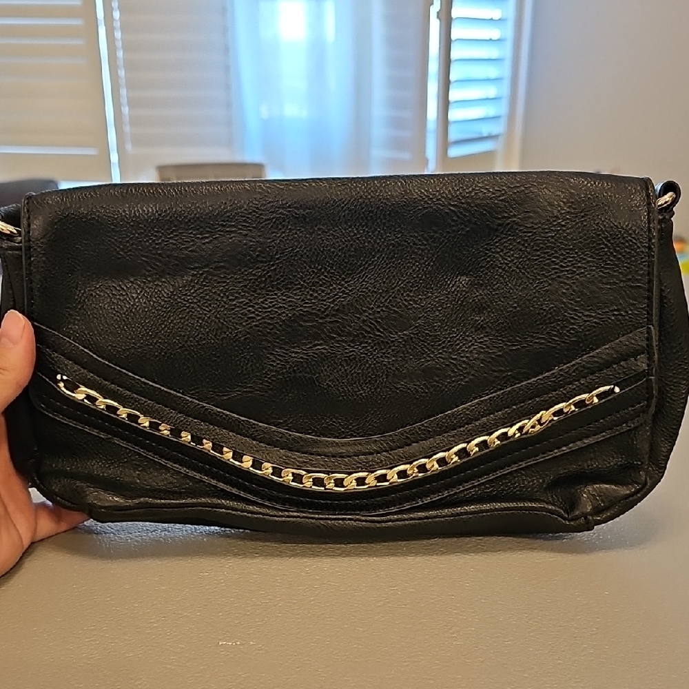 VIETA Fashion Black Clutch with Gold Chain Detail